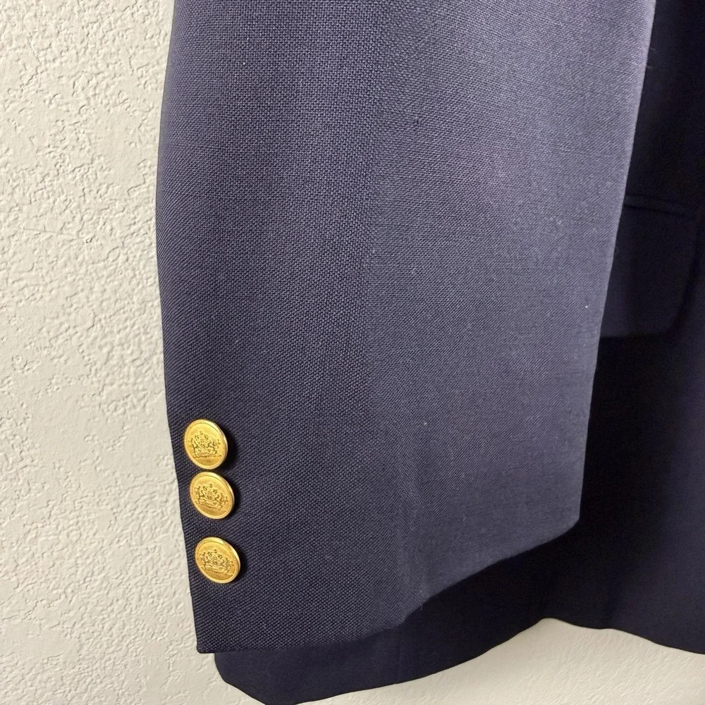 Neiman Marcus 100% Virgin Wool Mens Navy Blue Blazer Size 42R Gold Buttons *PICS